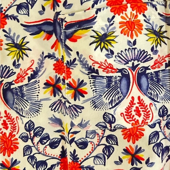 Joie 100% silk bird blue red print Sleeveless romper tie elastic waist sz small - Picture 6 of 9